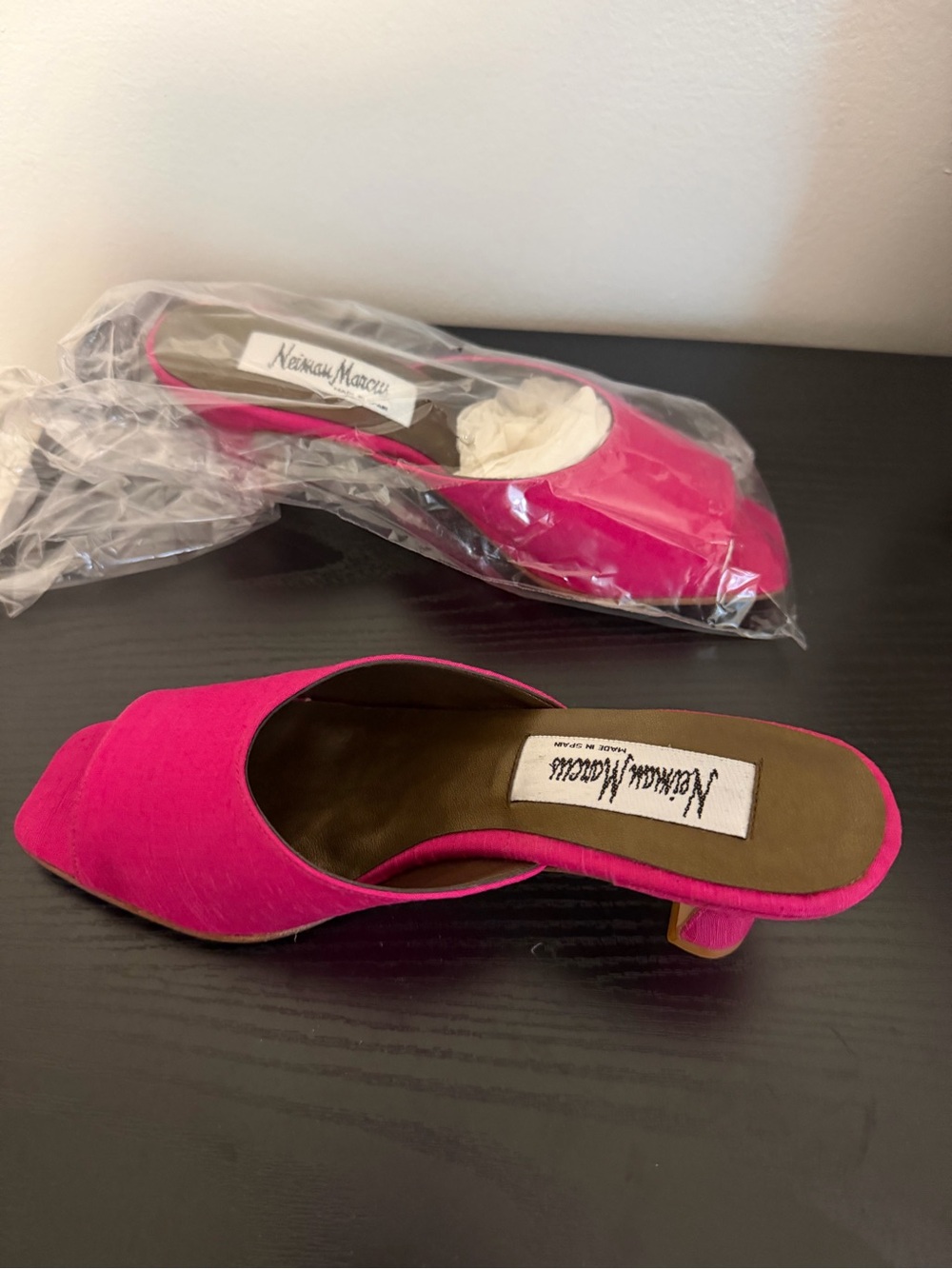 Neiman Marcus Hot Pink Open-Toe Slide Mules